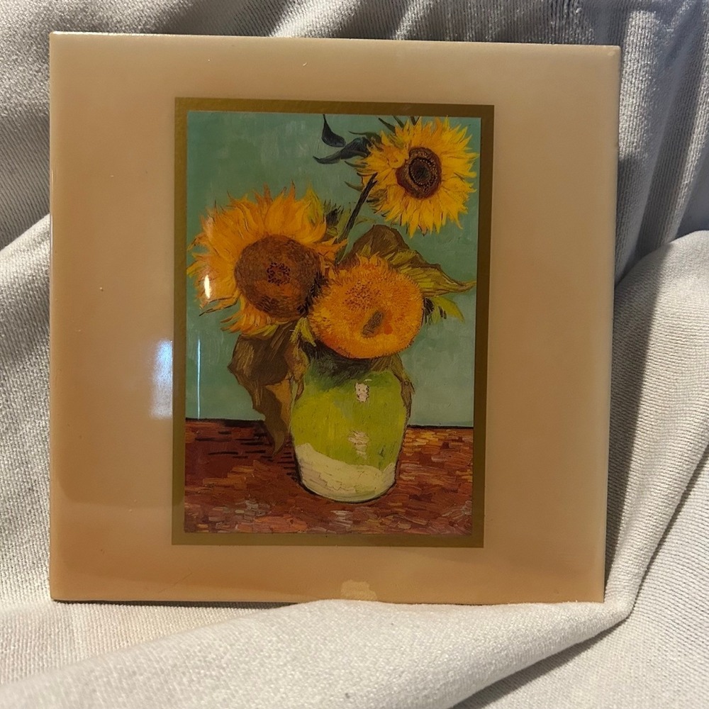 Grander Images Vincent van Gogh Sunflowers Ceramic Art Tile Wall Decor Easel USA